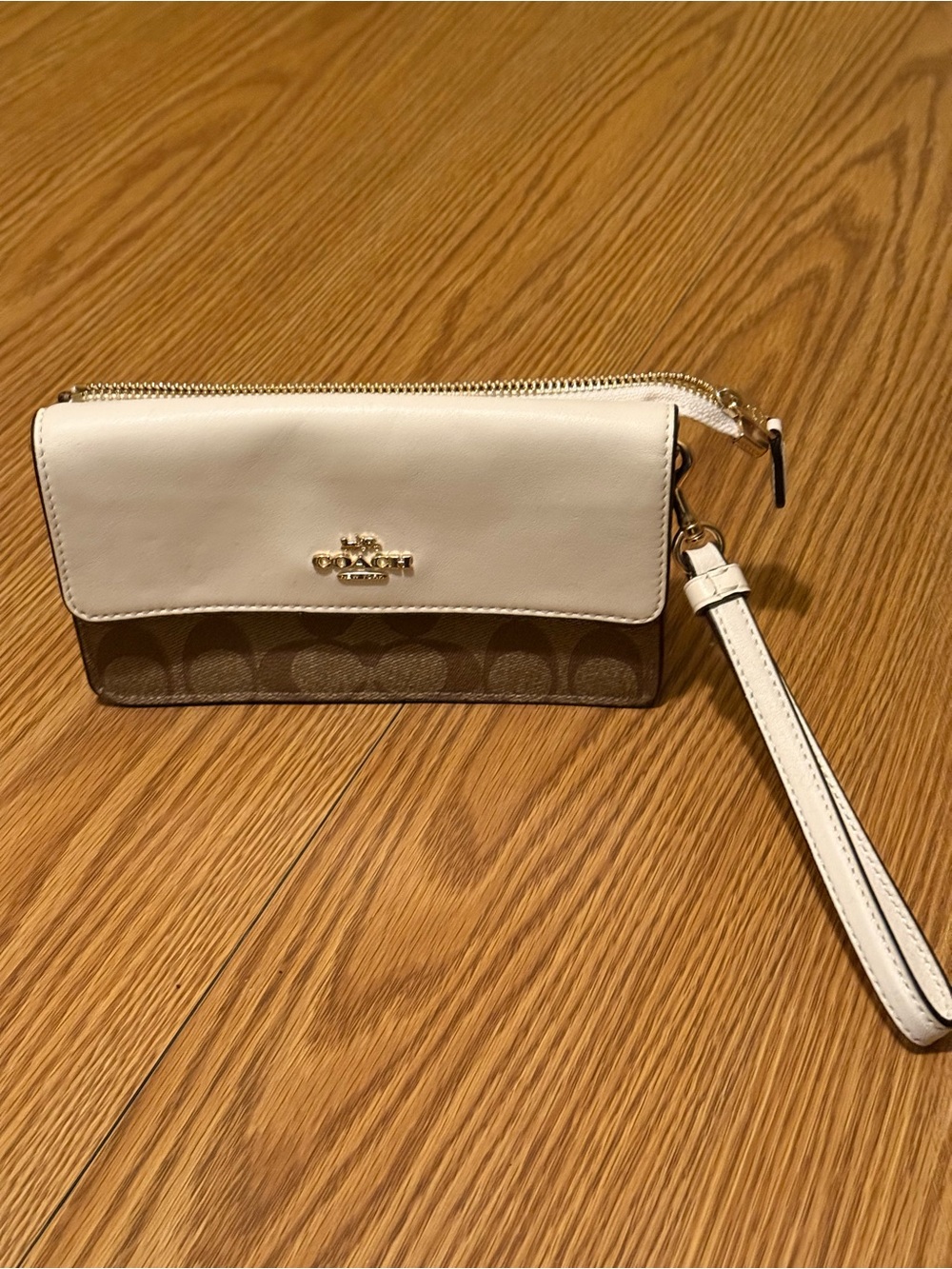 Coach Chalk and Tan Signature Canvas Wristlet with Gold Hardware - Picture 2 of 4